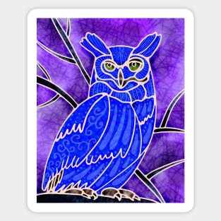 Boho Owl Blue on purple Sticker